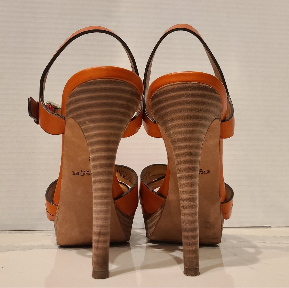 Coach Dani Leather Platform Open-toe Sandal in Orange Papaya Sz 8 - Picture 12 of 14
